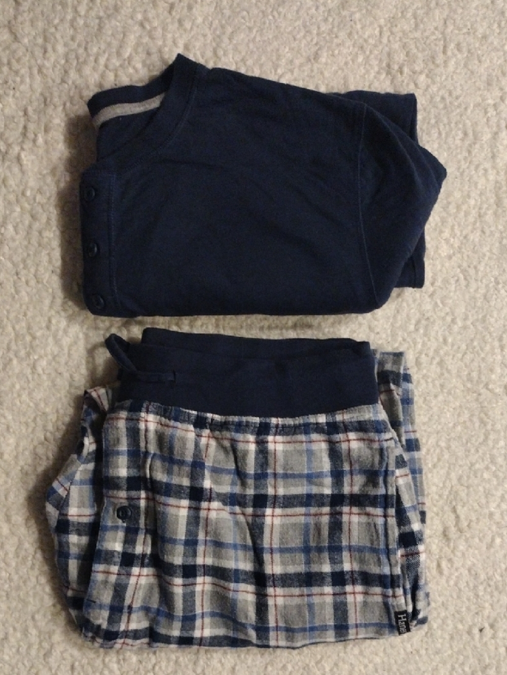 Hanes Size Large Pajama Set Shirt Pants Blue White Plaid Lounge Sleepwear